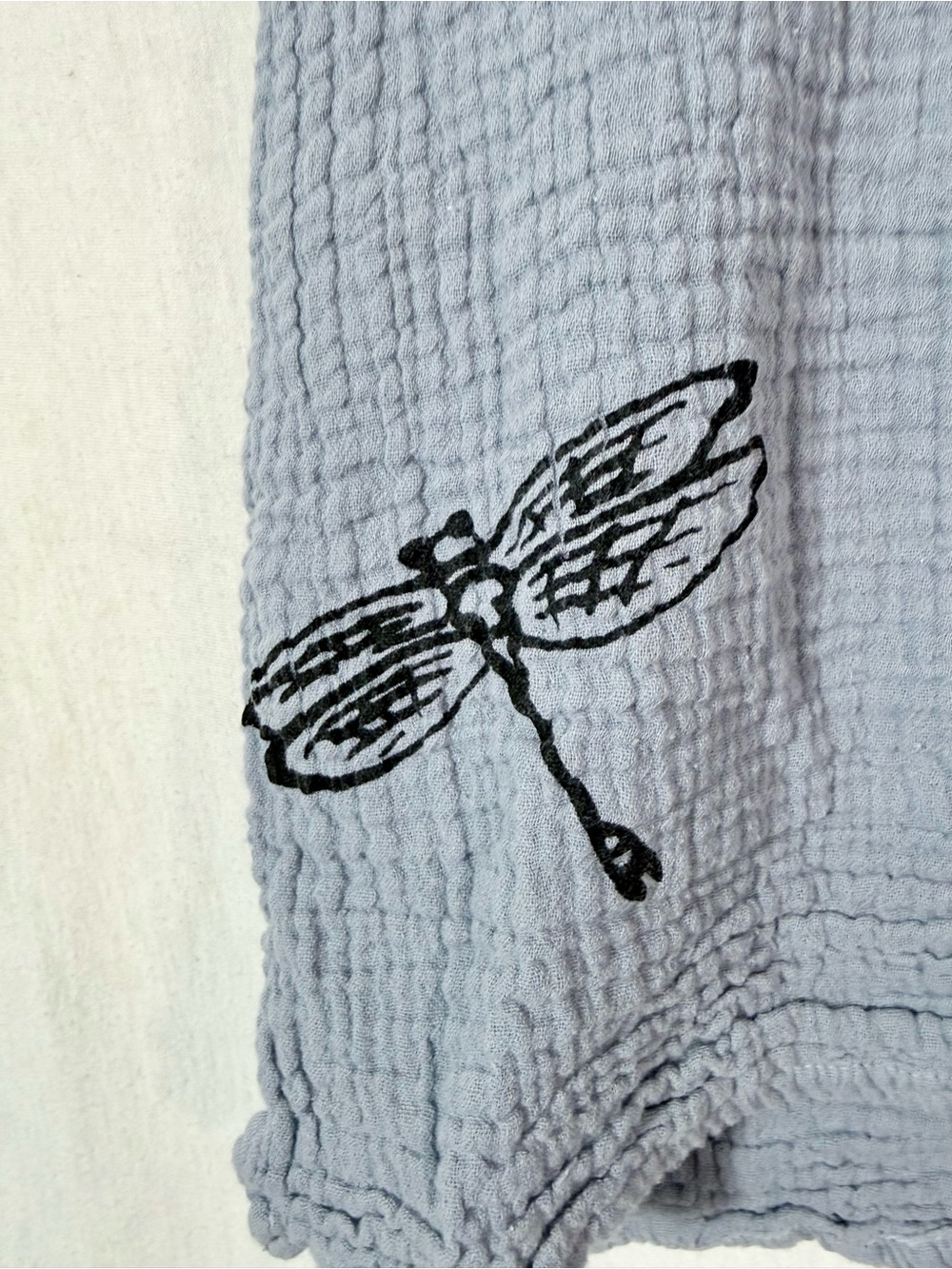 Handmade grey Blue Sleeveless V-Neck 100% Cotton shirt: screen print Dragonfly - Picture 3 of 7